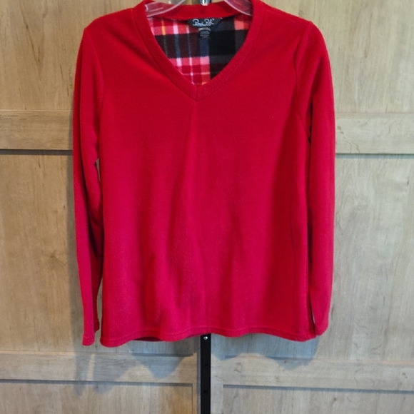 (J52) Rene Rofe Red V-Neck Sweatshirt  Woman Sz L - Picture 1 of 4